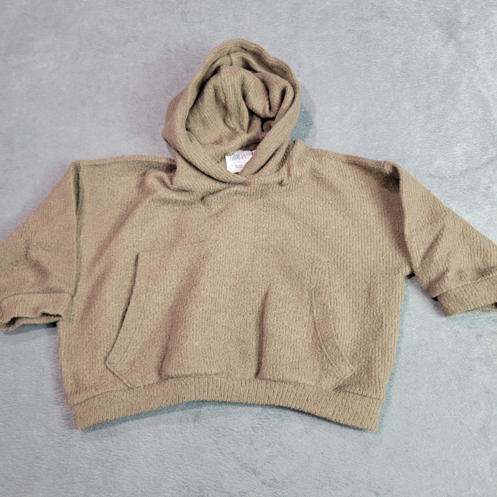 Zara Hoodie Kids 9-12 Months Brown Knit Textured Pullover Sweatshirt 11433